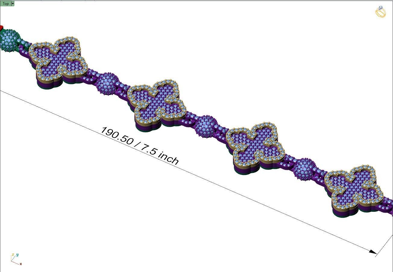 Custom Cathedral Clover Cross Bracelet w Ball Link Bracelet 3D print model_9