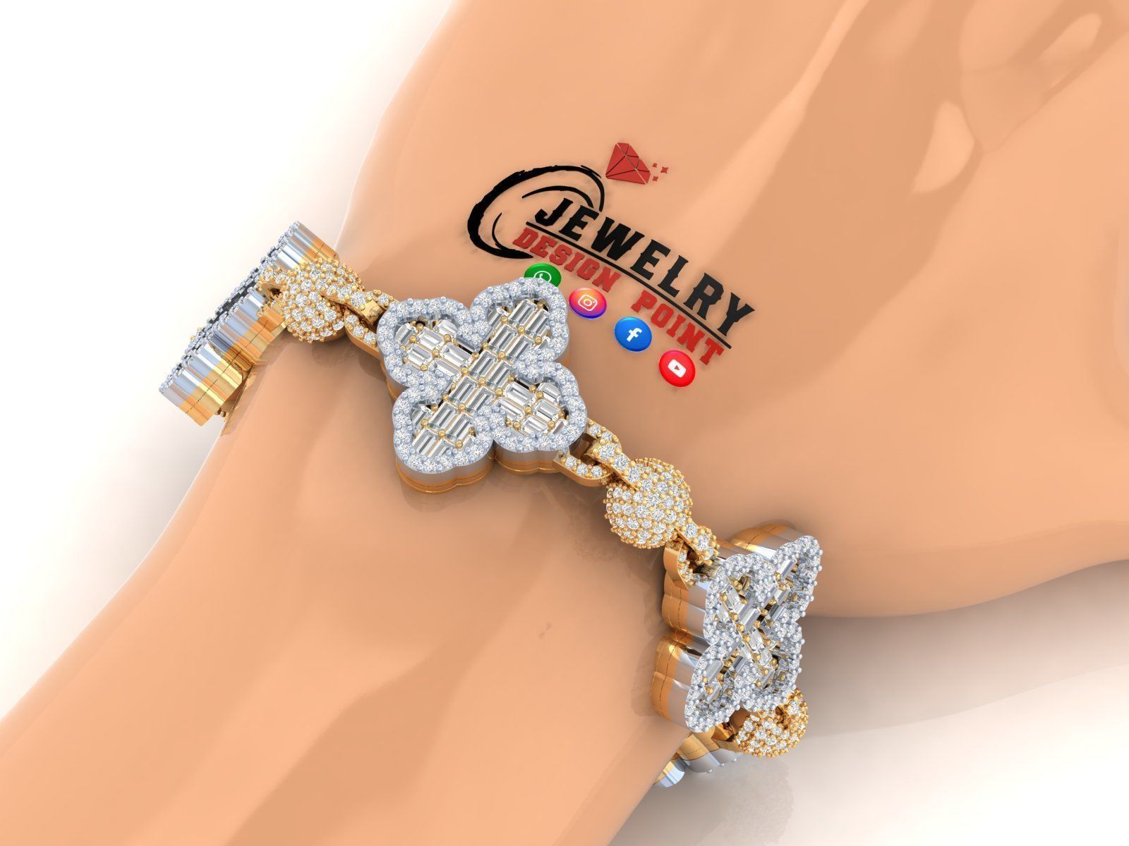 Custom Cathedral Clover  Cross Bracelet w Ball Link Bracelet  3D print model_2