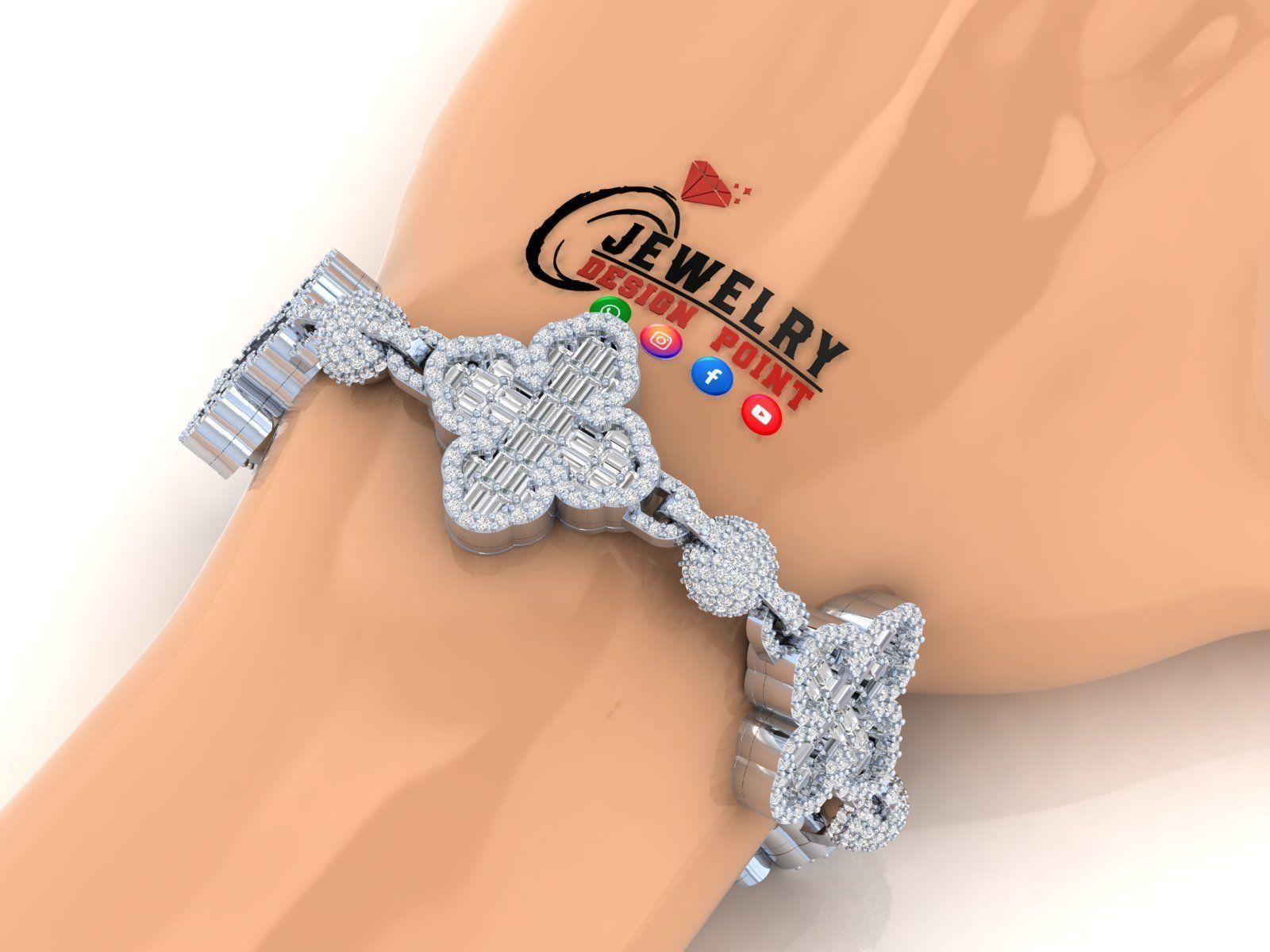 Custom Cathedral Clover  Cross Bracelet w Ball Link Bracelet  3D print model_3