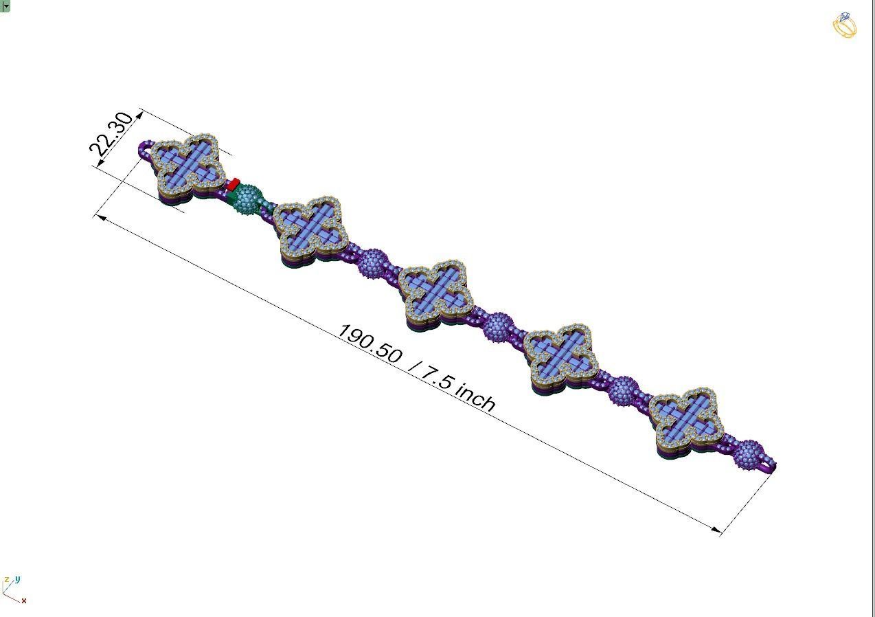 Custom Cathedral Clover  Cross Bracelet w Ball Link Bracelet  3D print model_7