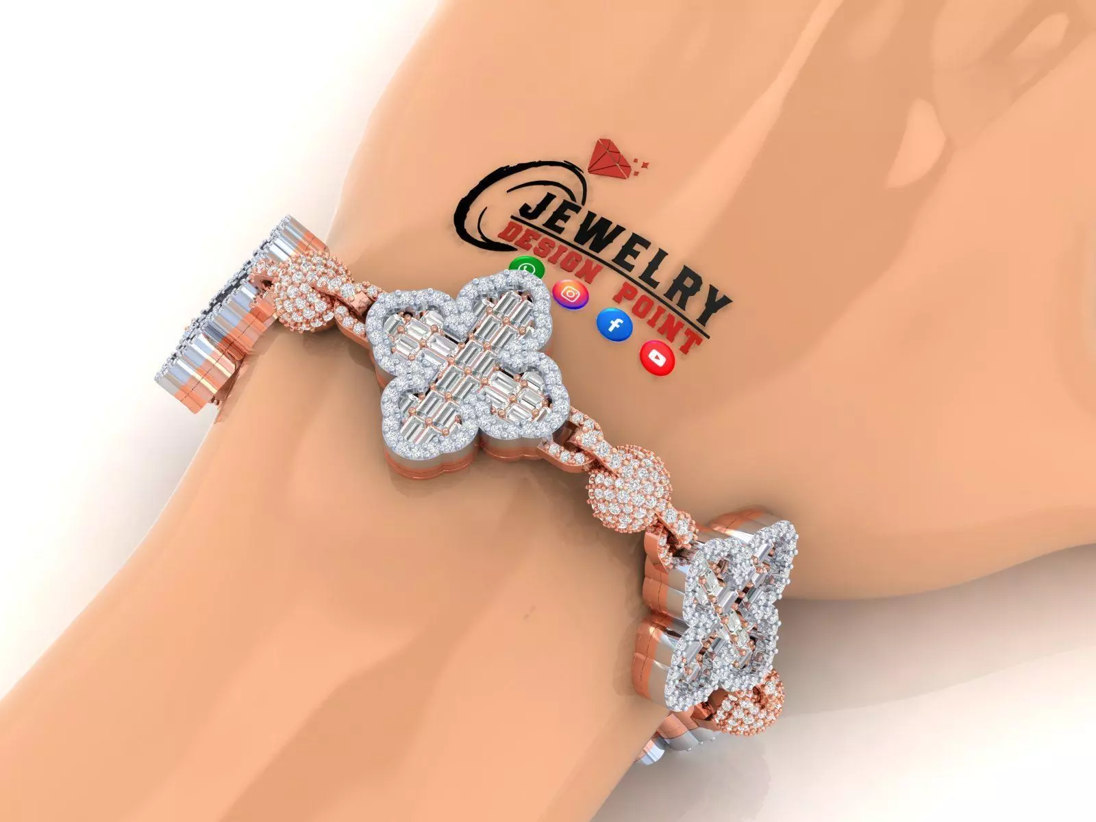 Custom Cathedral Clover  Cross Bracelet w Ball Link Bracelet  3D print model_0