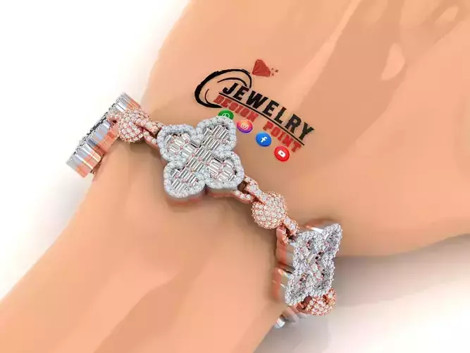 Custom Cathedral Clover  Cross Bracelet w Ball Link Bracelet  3D print model