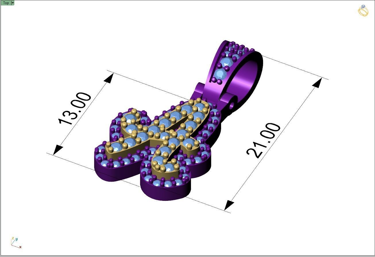 Custom Initial A Letter Diamond Pendant A to Z Alphabet Necklace 3D print model_4