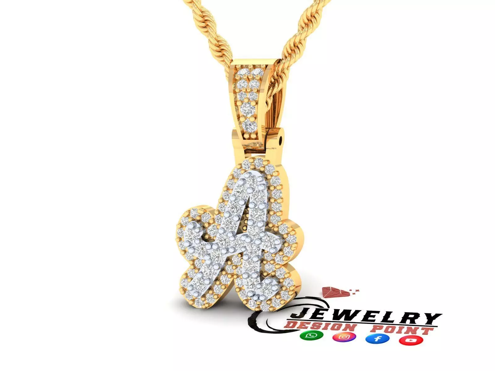 Custom Initial A Letter Diamond Pendant A to Z Alphabet Necklace 3D print model_0