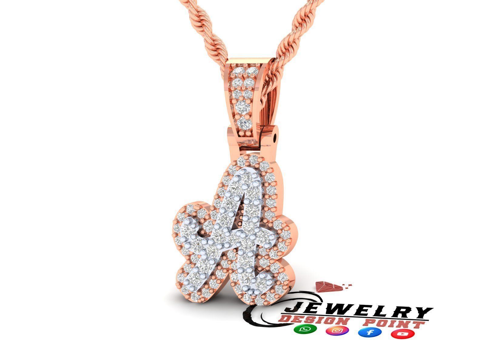 Custom Initial A Letter Diamond Pendant A to Z Alphabet Necklace 3D print model_3