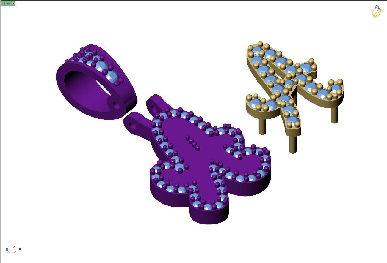 Custom Initial A Letter Diamond Pendant A to Z Alphabet Necklace 3D print model_11