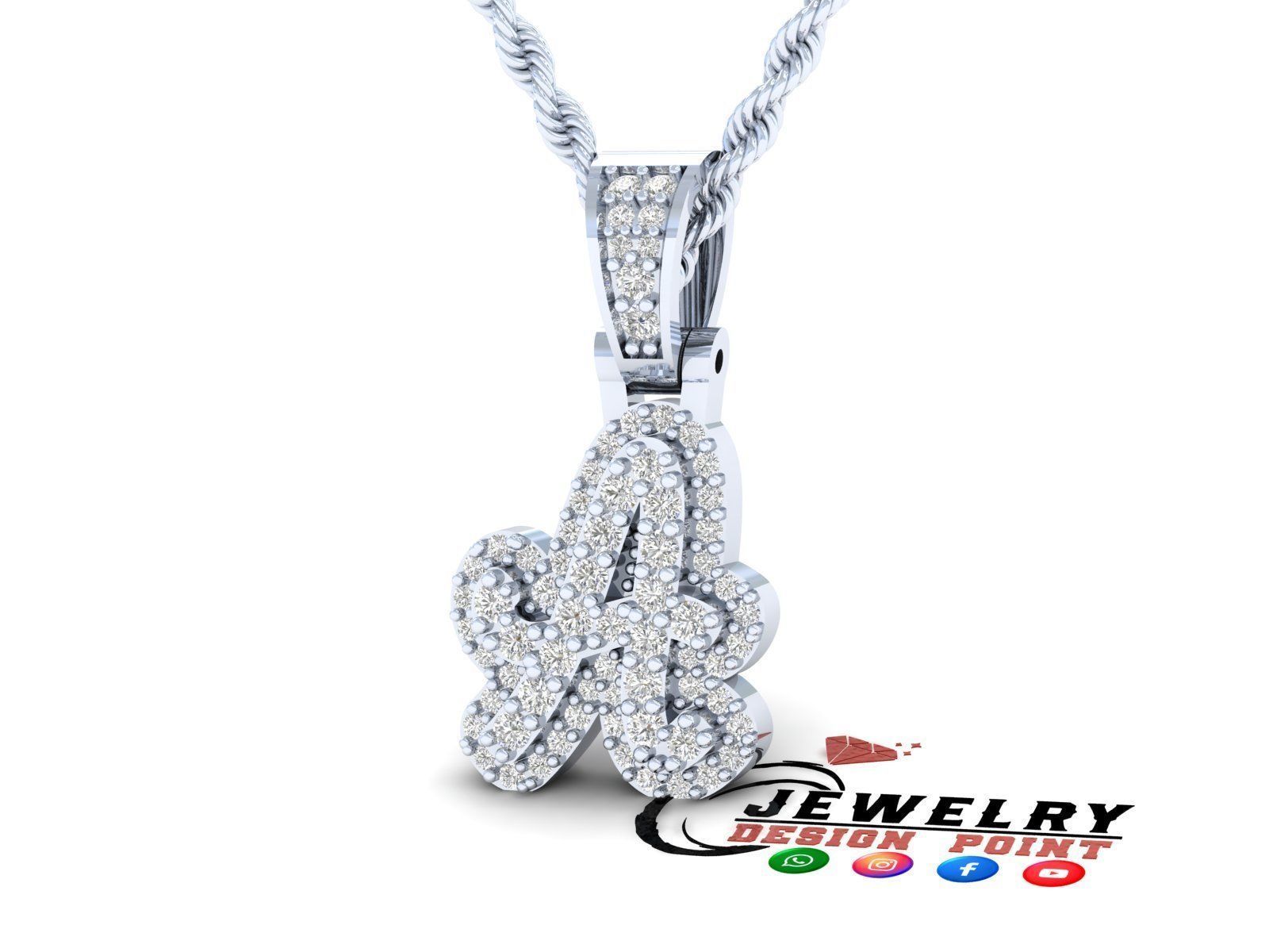Custom Initial A Letter Diamond Pendant A to Z Alphabet Necklace 3D print model_2