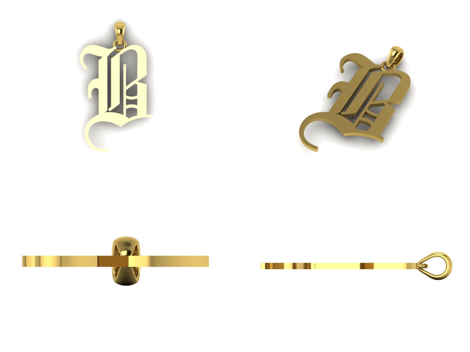 Olde English Pendant Letter B 3D print model_8