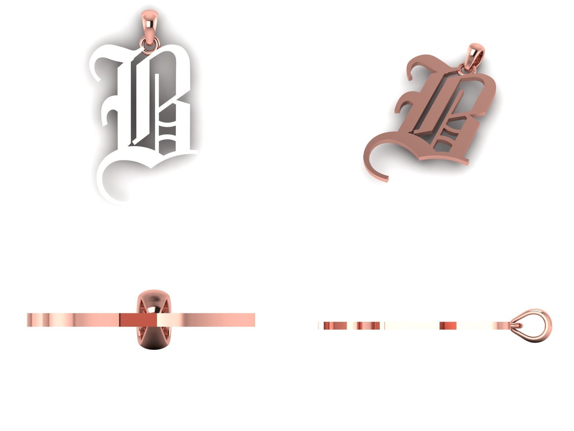 Olde English Pendant Letter B 3D print model_9