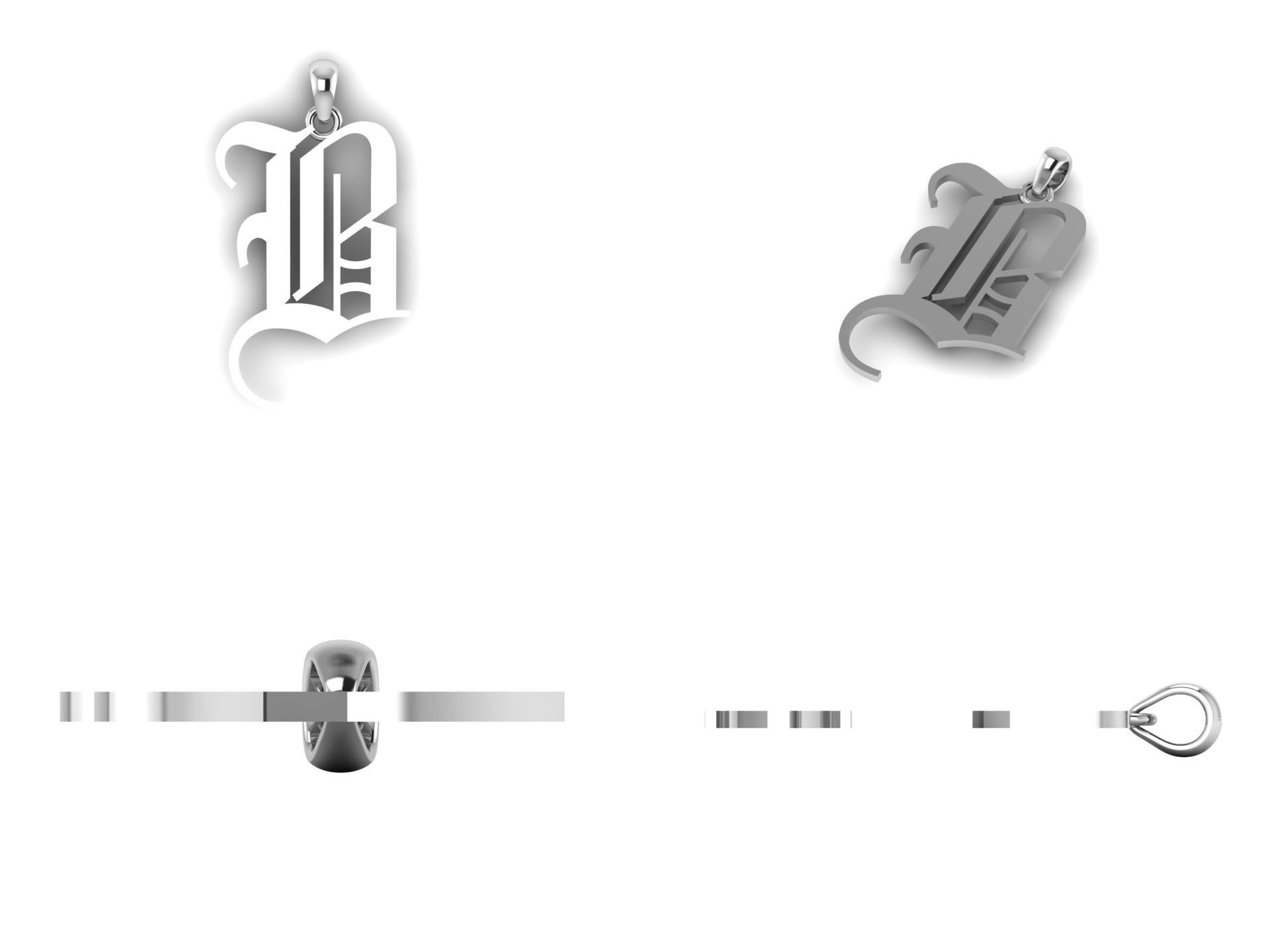 Olde English Pendant Letter B 3D print model_10