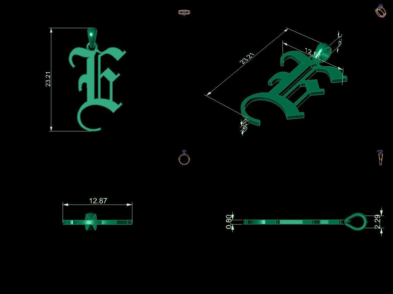 Olde English Pendant Letter E 3D print model_11