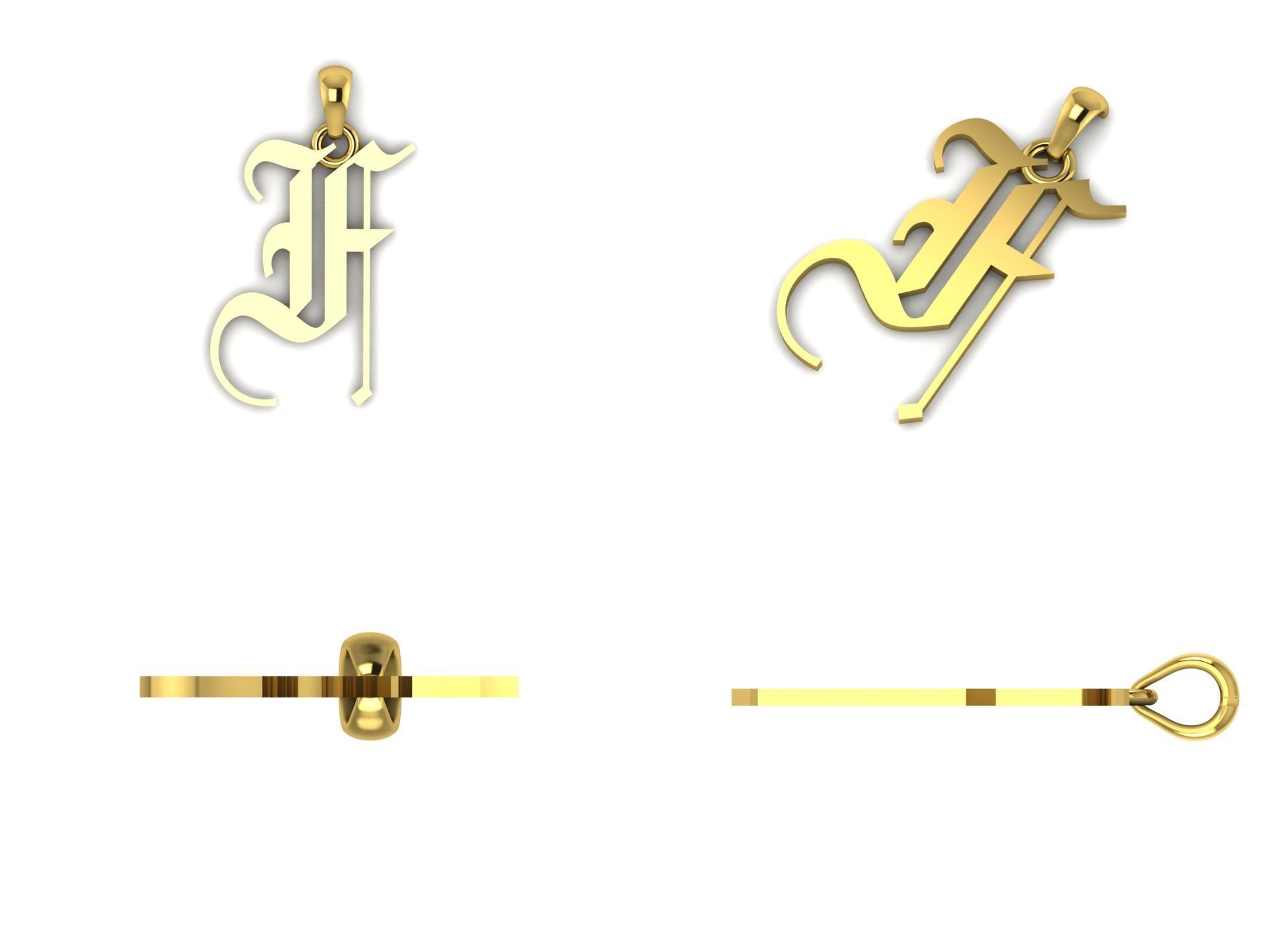 Olde English Pendant Letter F 3D print model_8