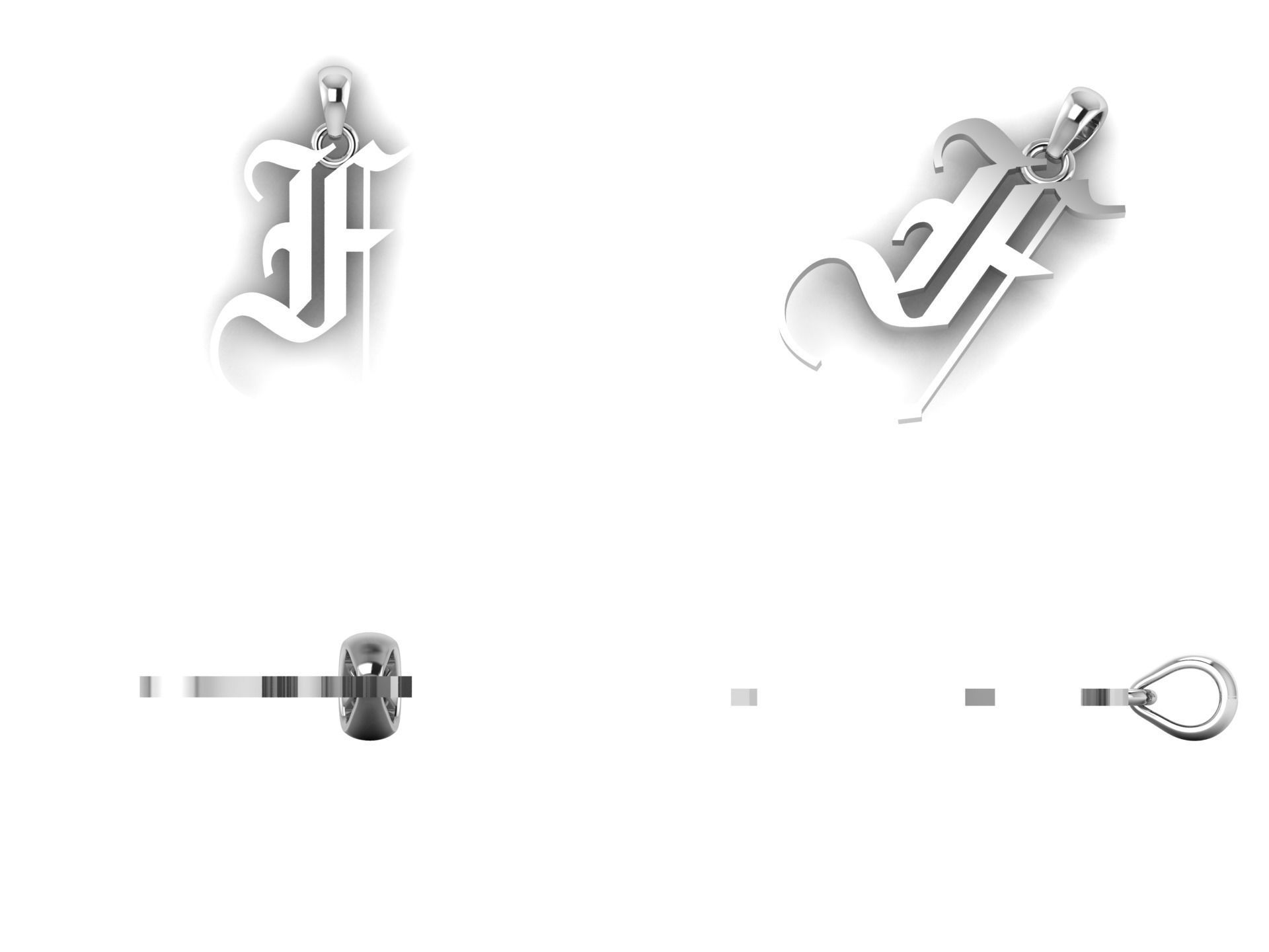 Olde English Pendant Letter F 3D print model_10