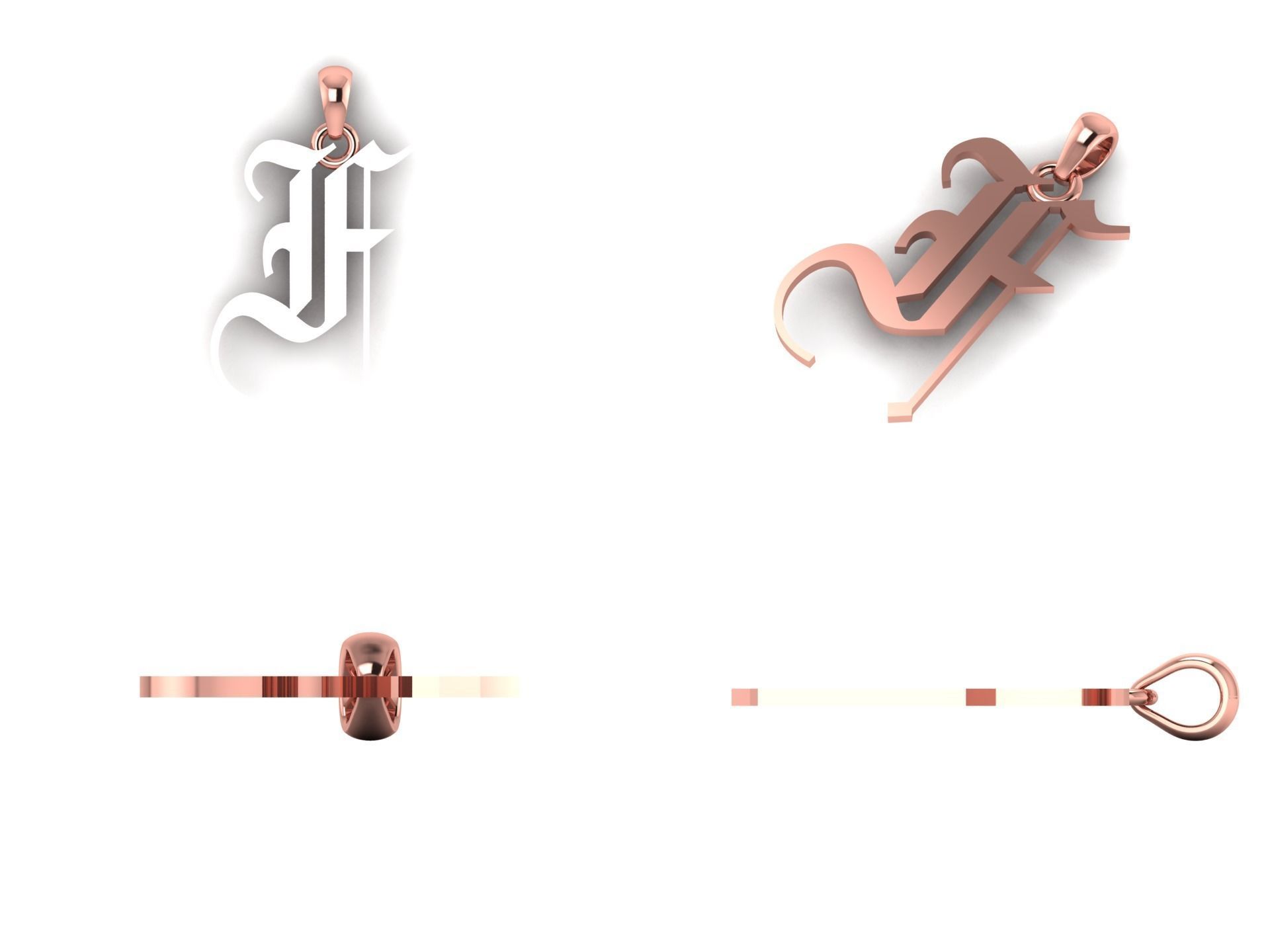 Olde English Pendant Letter F 3D print model_9