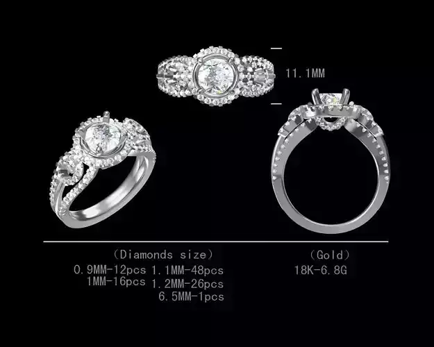 Bridal engagement diamond ring for women 3D model