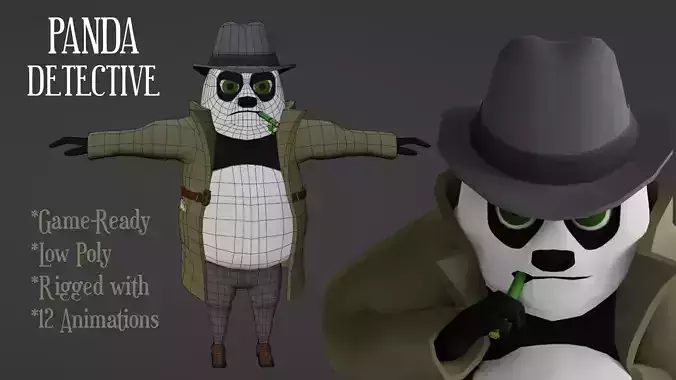 A free cartoon panda character Free low-poly 3D model