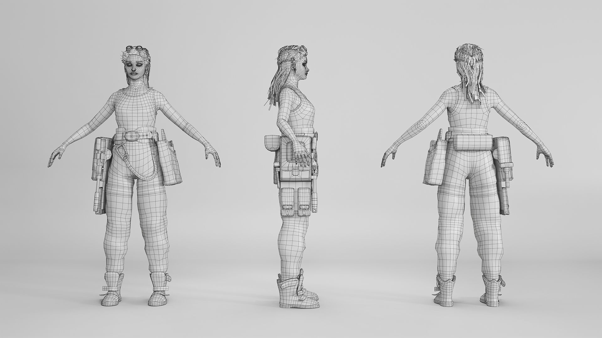 Engineer Girl game character Low-poly 3D model_16