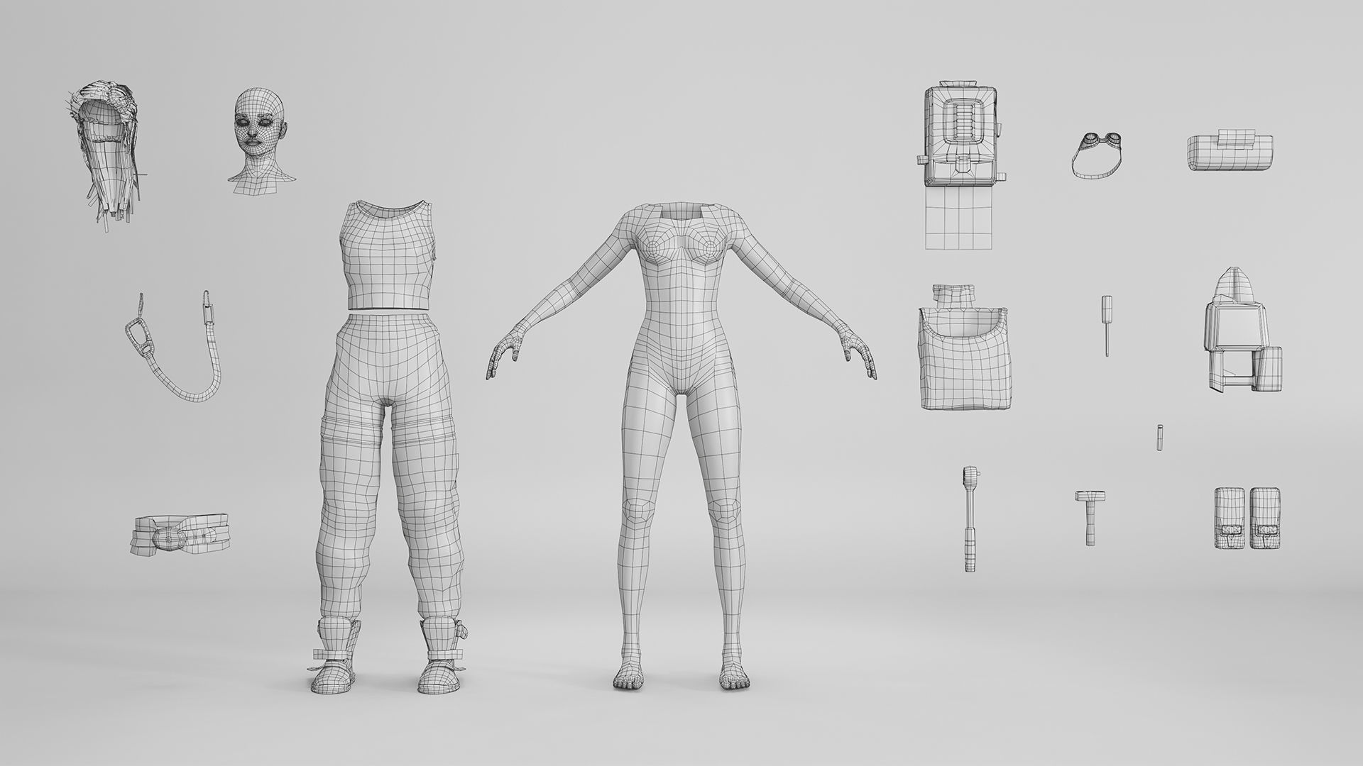 Engineer Girl game character Low-poly 3D model_17
