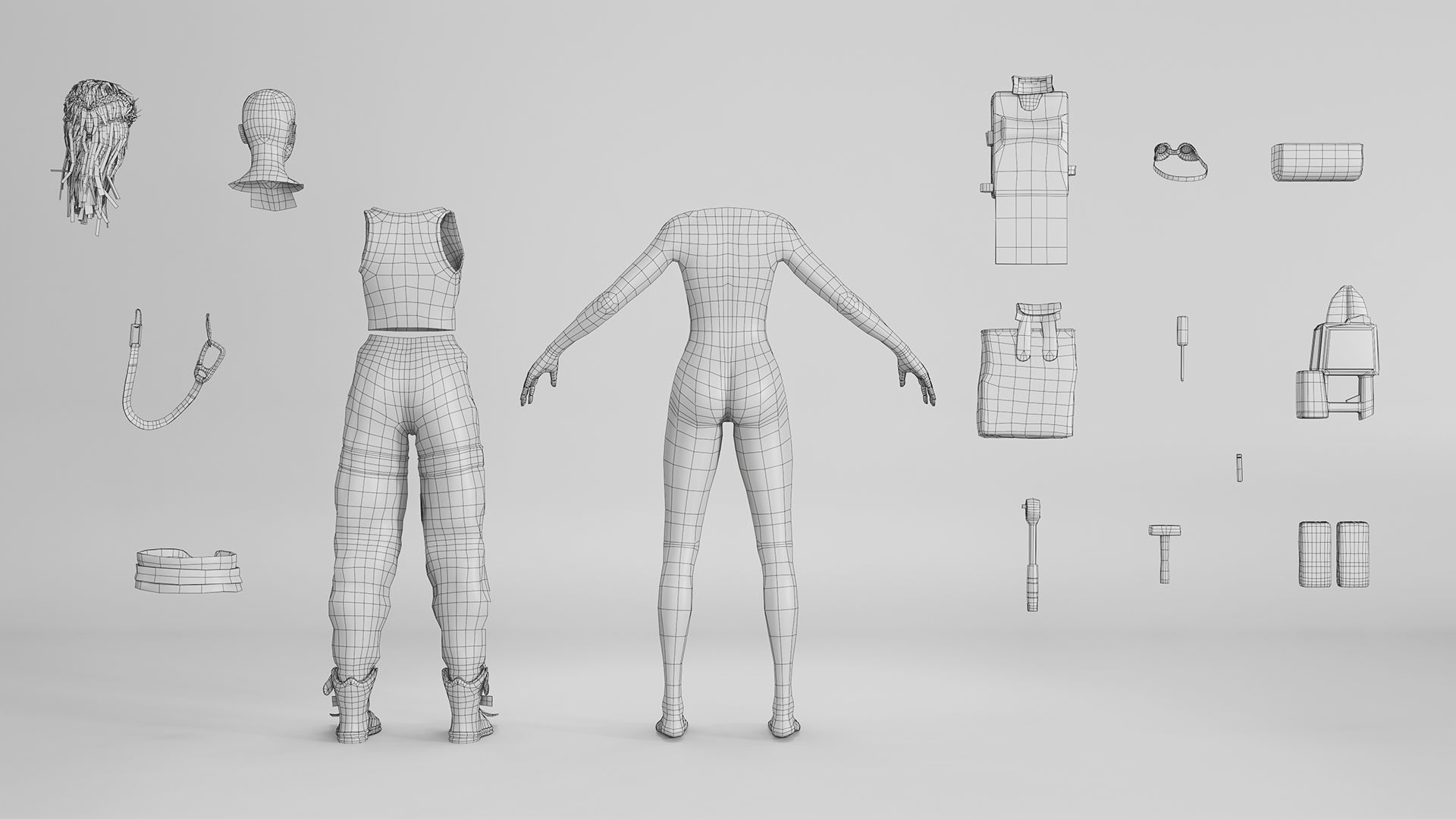 Engineer Girl game character Low-poly 3D model_18