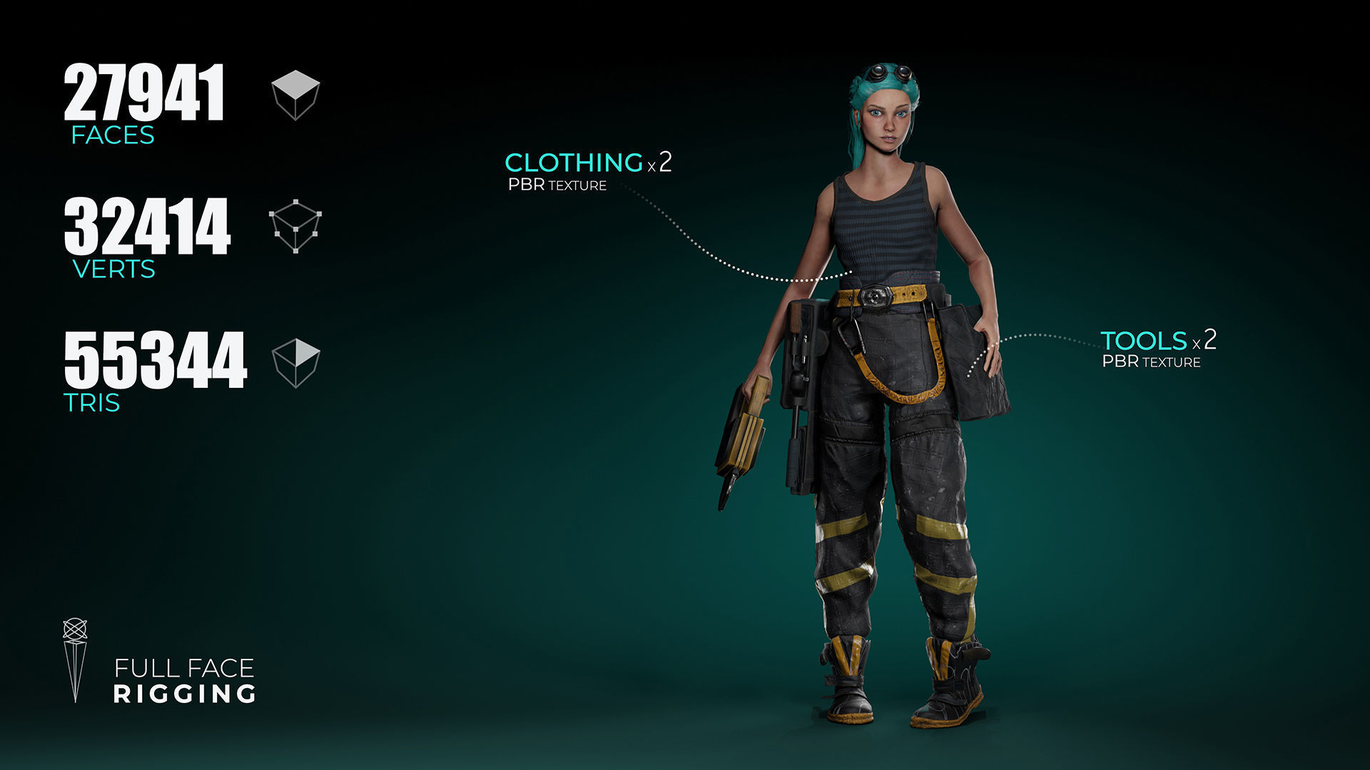 Engineer Girl game character Low-poly 3D model_2