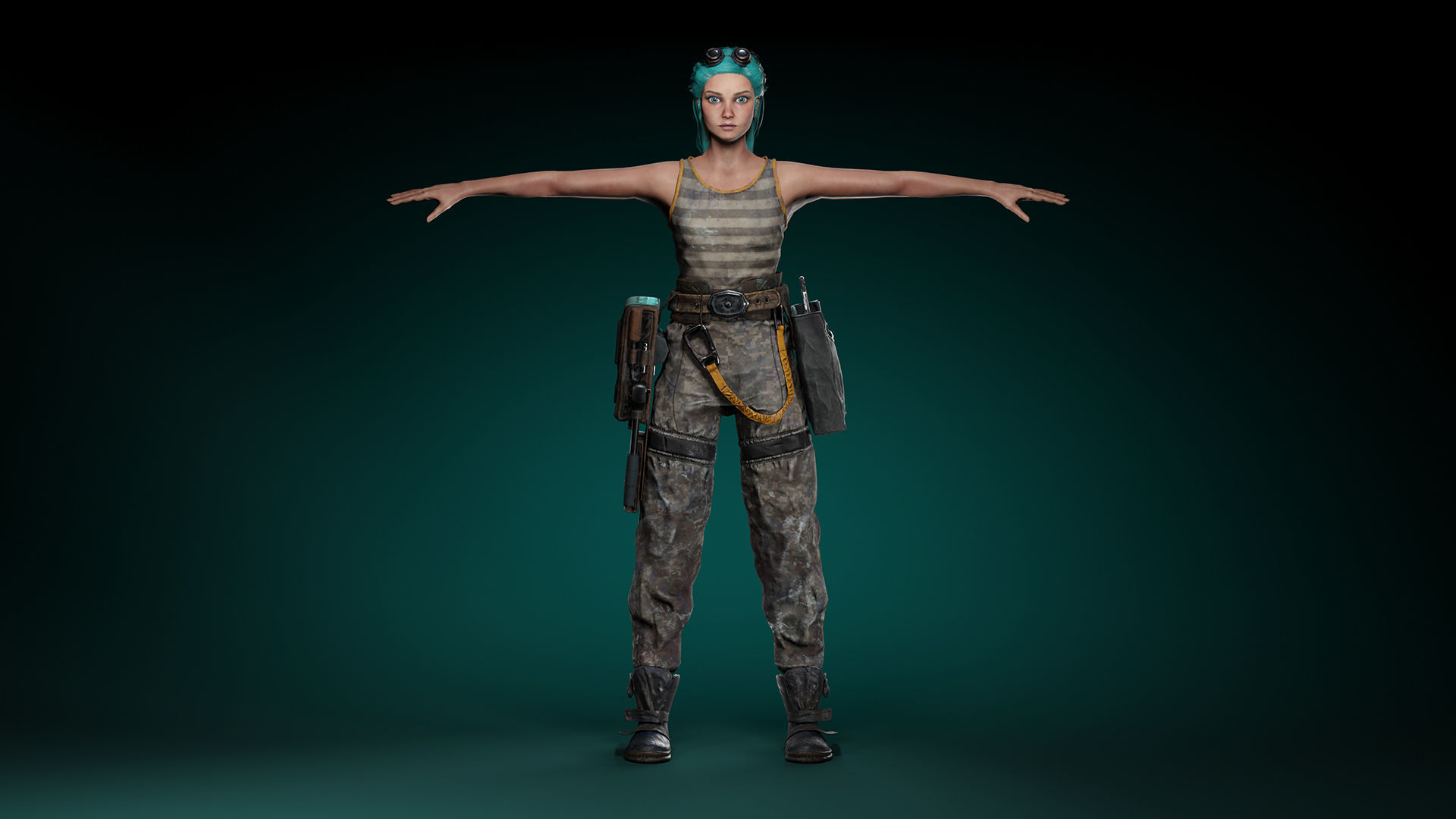 Engineer Girl game character Low-poly 3D model_3