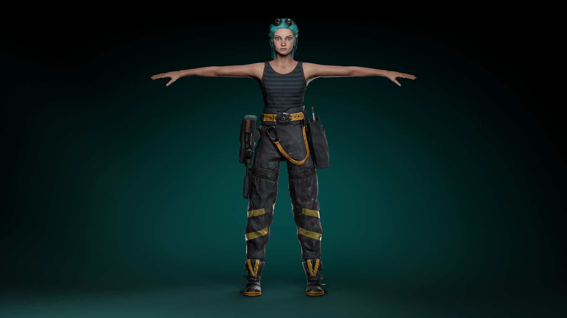 Engineer Girl game character Low-poly 3D model_4