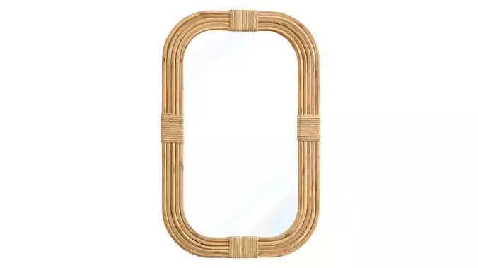Mirror in rattan frame rounded corner