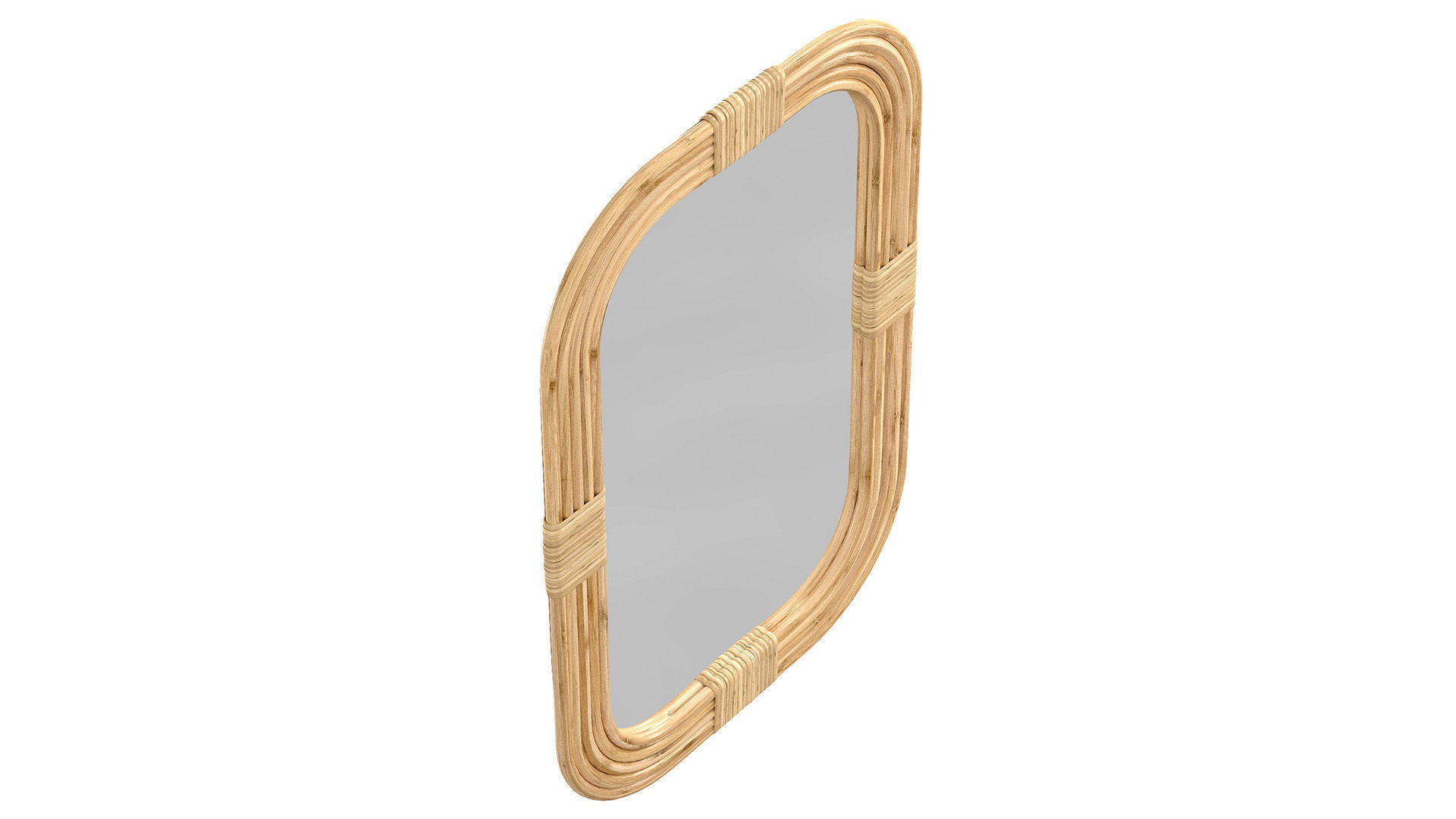 Mirror in rattan frame rounded corner 3D model_3