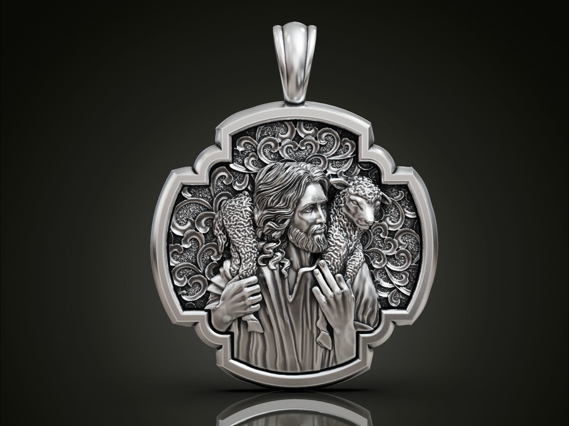 Pendant Cross Jesus Christ and the Lost Lamb 3D print model_1