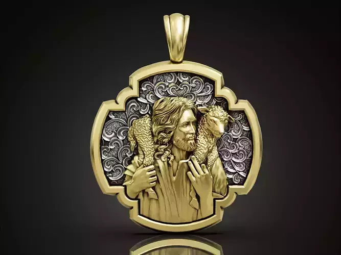 Pendant Cross Jesus Christ and the Lost Lamb 3D print model