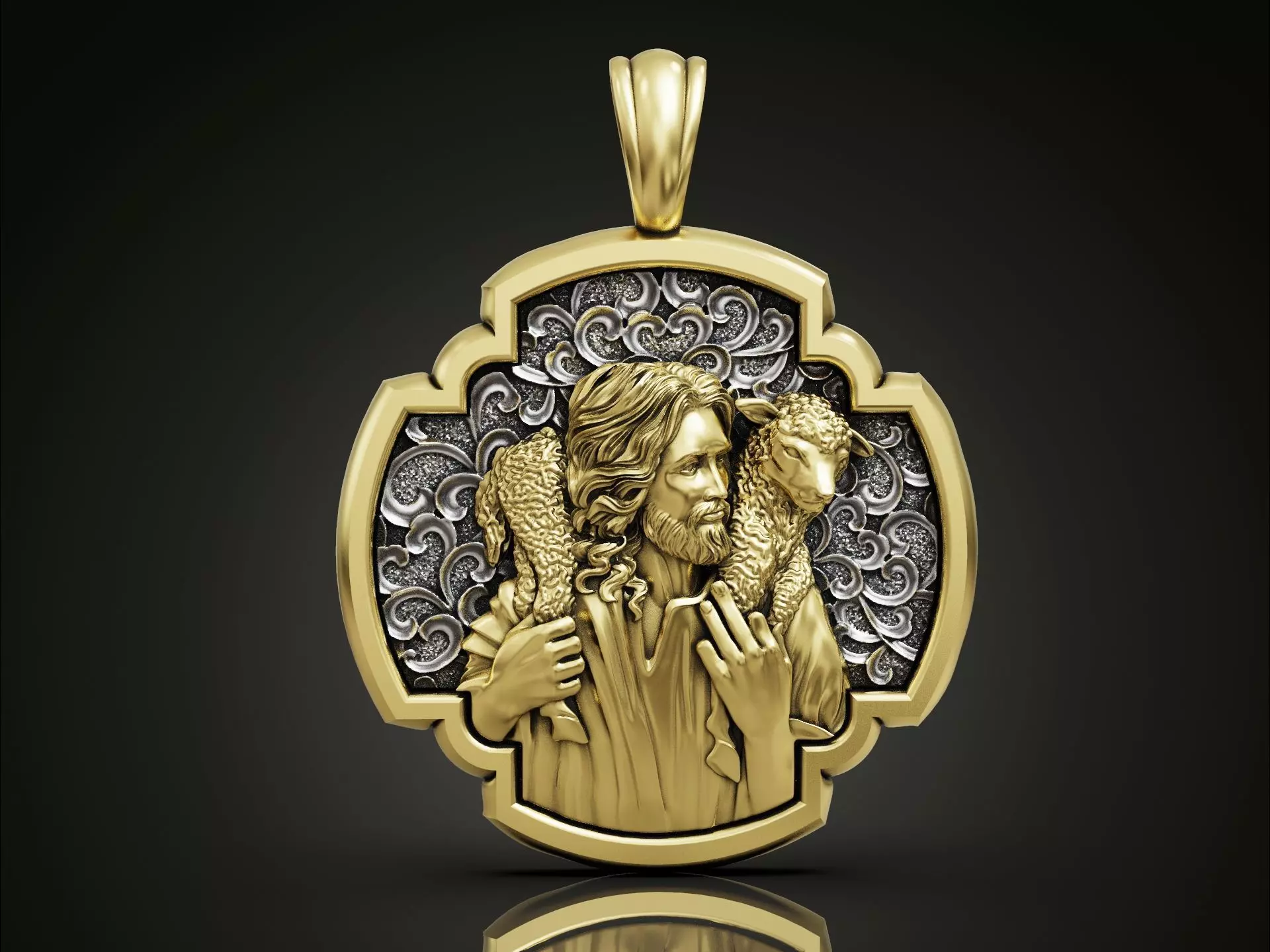 Pendant Cross Jesus Christ and the Lost Lamb 3D print model_0