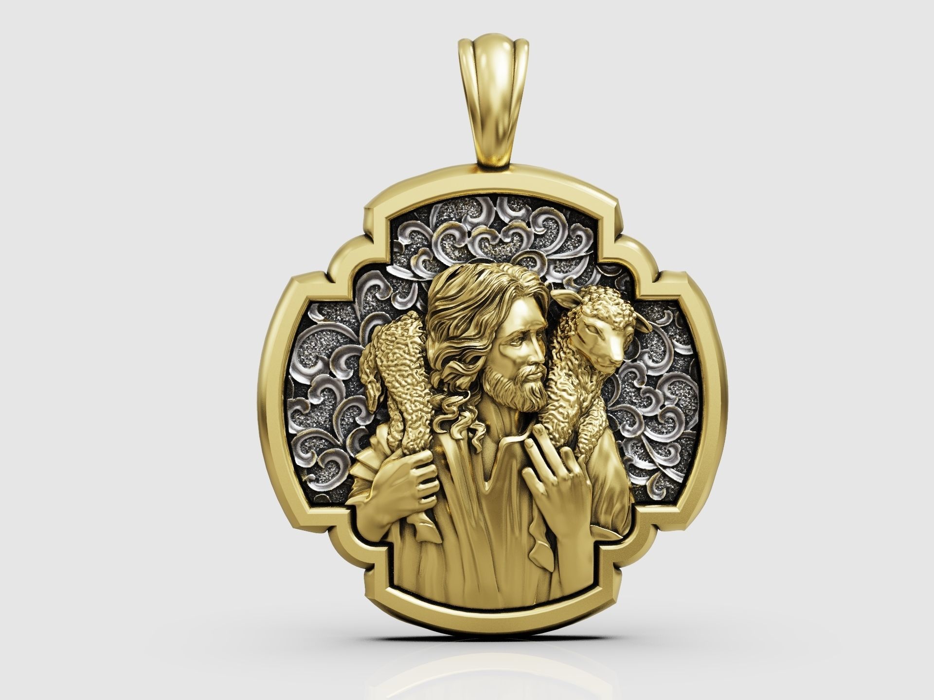 Pendant Cross Jesus Christ and the Lost Lamb 3D print model_2