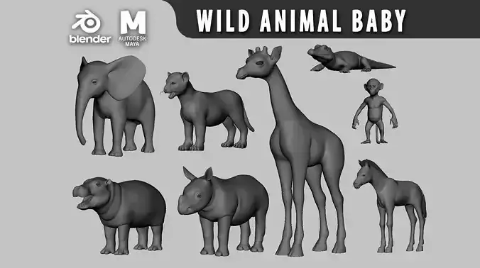 Baby Wild Animals 3D Model Collection