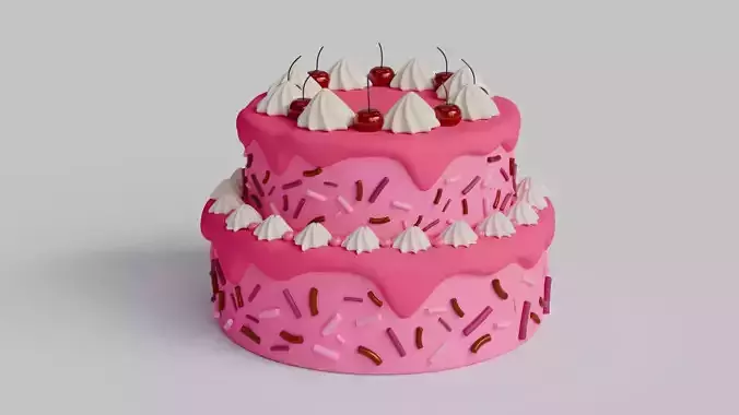 3D Cute Cartoon Cake With Icing Cherries and sprinkles