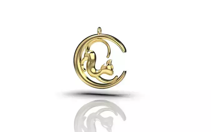 Cat on Moon Pendant