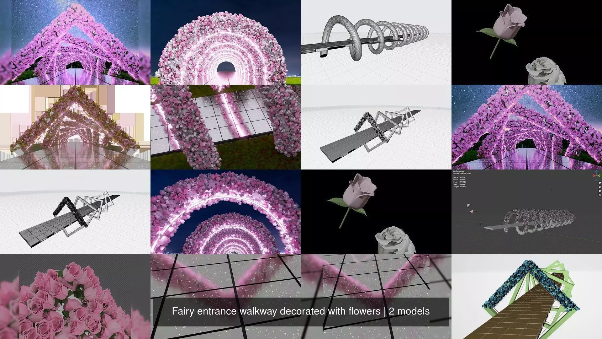 Fairy entrance walkway decorated with flowers 3D Model Collection_0