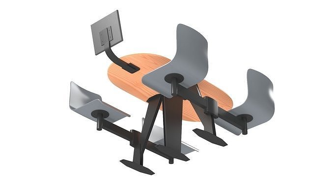 Oval Light Bowling Table with Red Chairs 3D model 7