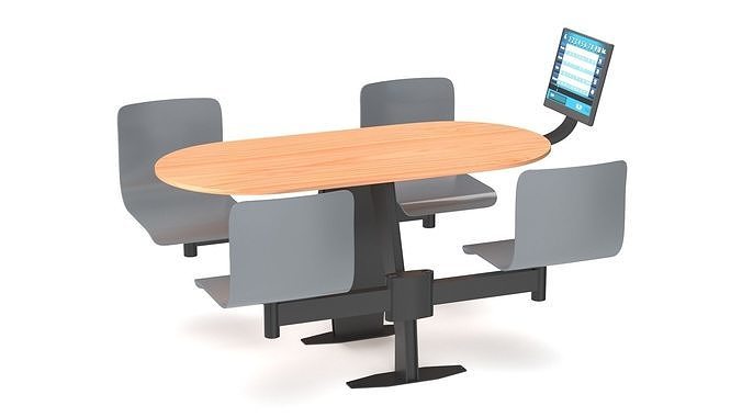 Oval Light Bowling Table with Red Chairs 3D model 6