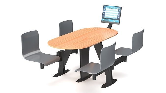 Oval Light Bowling Table with Red Chairs 3D model 5