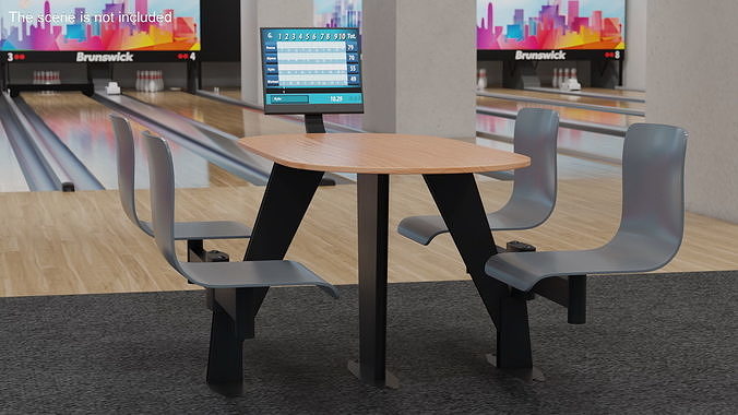 Oval Light Bowling Table with Red Chairs 3D model 2