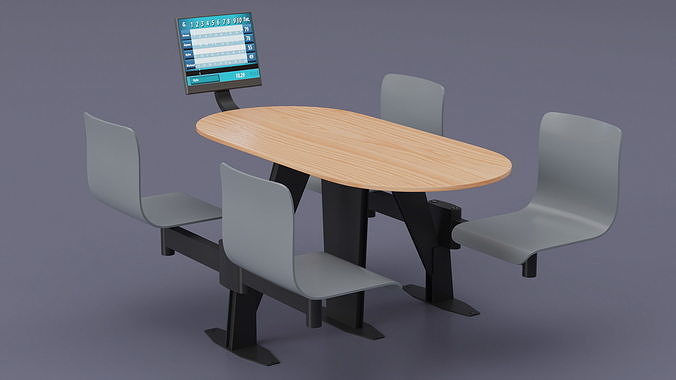 Oval Light Bowling Table with Red Chairs 3D model 3