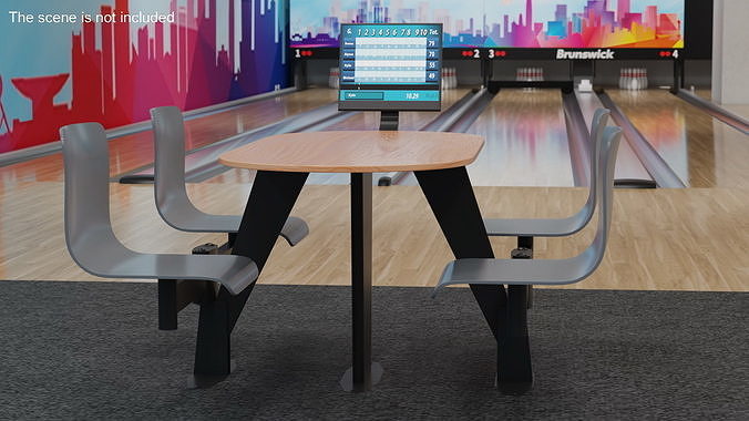 Oval Light Bowling Table with Red Chairs 3D model