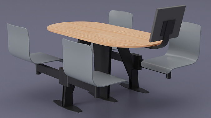 Oval Light Bowling Table with Red Chairs 3D model 4