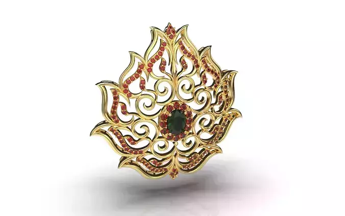 Carving Flower Pendent With Ovel Stone 3D print model