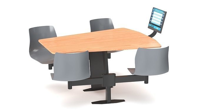 Bowling Table with Gray Chairs and Monitor 3D model 6