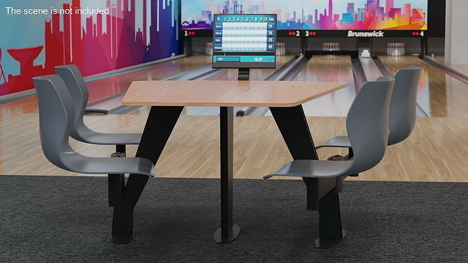 Bowling Table with Gray Chairs and Monitor 3D model 2