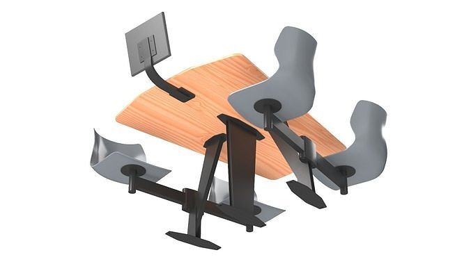 Bowling Table with Gray Chairs and Monitor 3D model 7