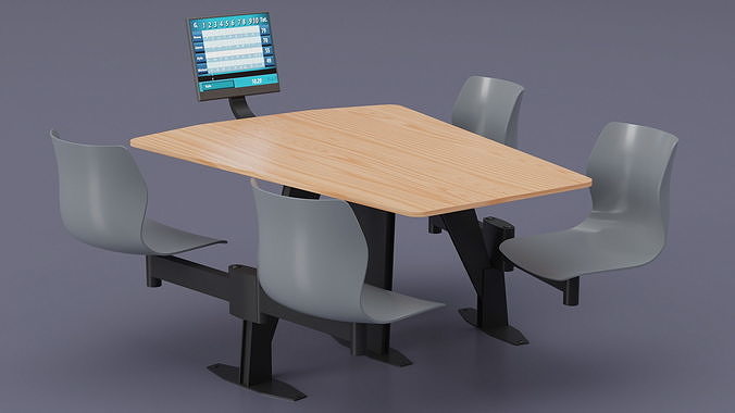 Bowling Table with Gray Chairs and Monitor 3D model 3