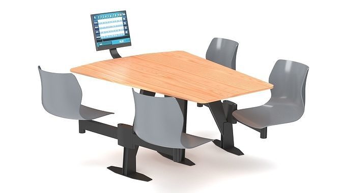 Bowling Table with Gray Chairs and Monitor 3D model 5