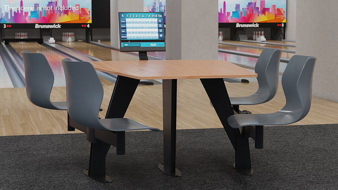 Bowling Table with Gray Chairs and Monitor 3D model